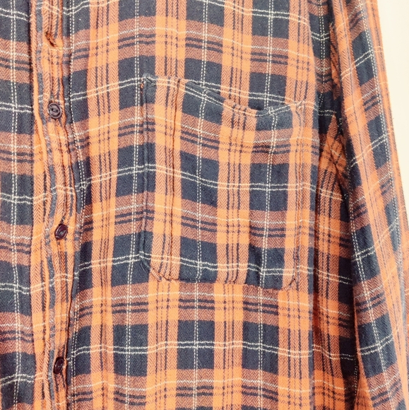 Lee Cooper Men's Plaid Button Down Two Sided Shirt in Orange Black Size Large - Picture 2 of 10